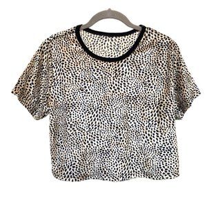 Leopard Short Sleeve Crew Neck Soft Cropped top Sz S #02